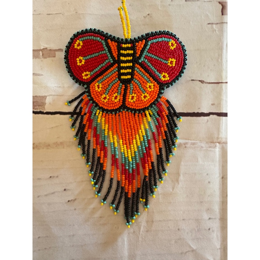 Handmade Beaded Butterfly Hair Clip Fringe Barrette Multi Color Boho Accessory